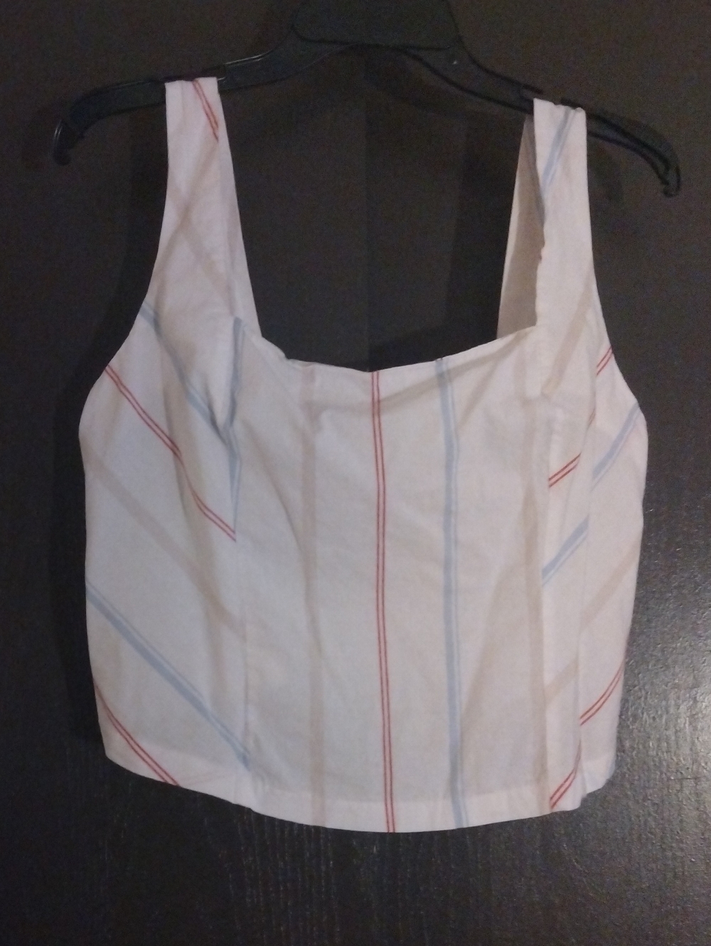 Maurices White Crop Top with Red & Light Blue Stripes